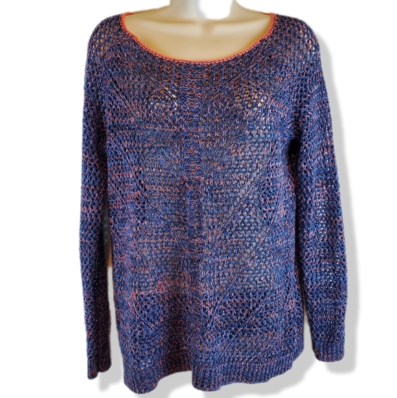 Womens John Paul Richard Loose Knit Sweater Blue Pink Round Neck Size S - Picture 1 of 6